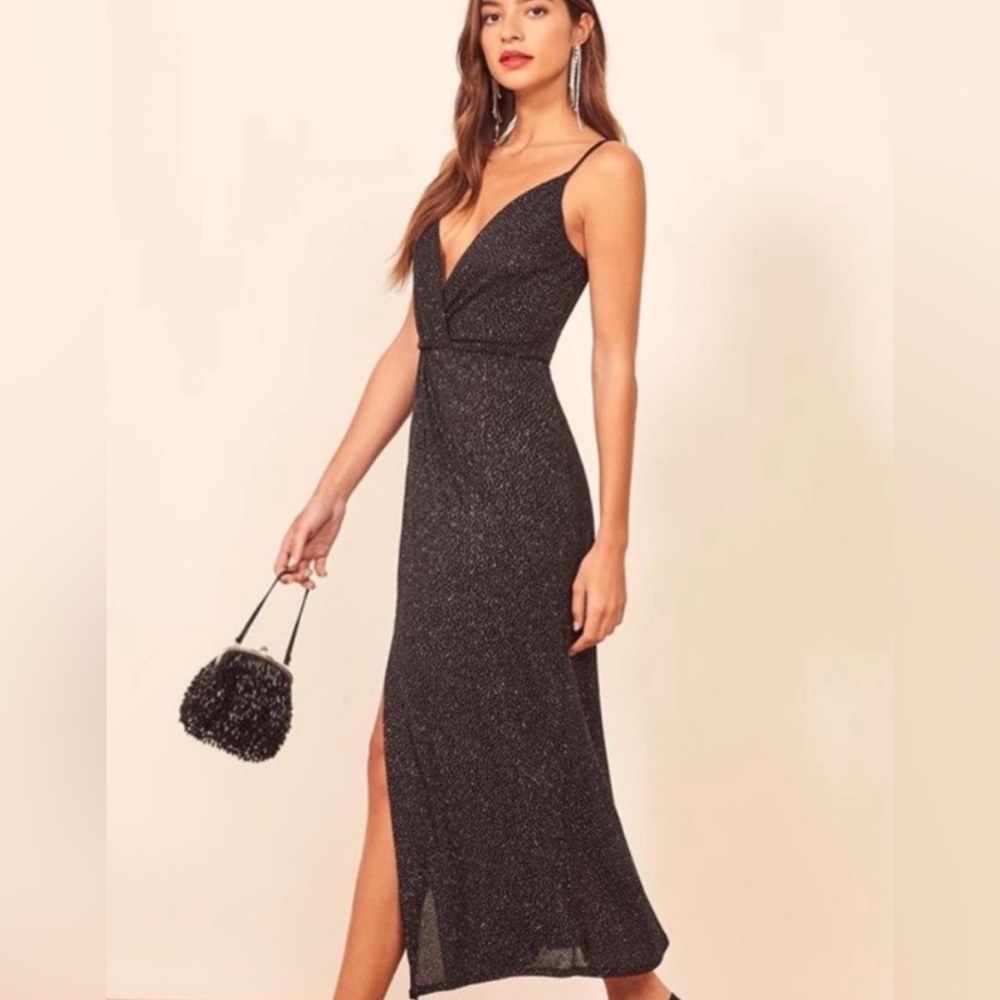 Reformation Hari Dress - Black Glitter View 2